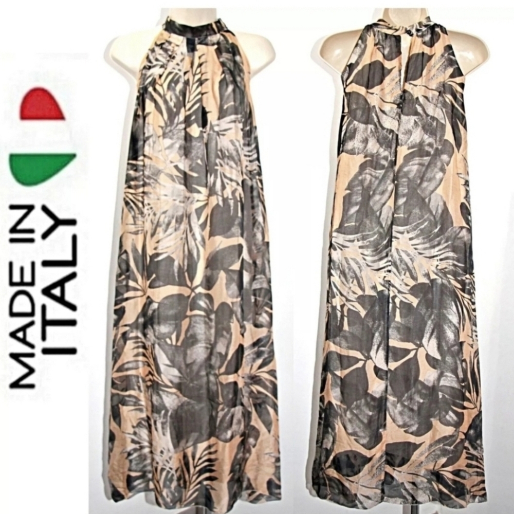 Elegant Black and Cream Halter Maxi Dress